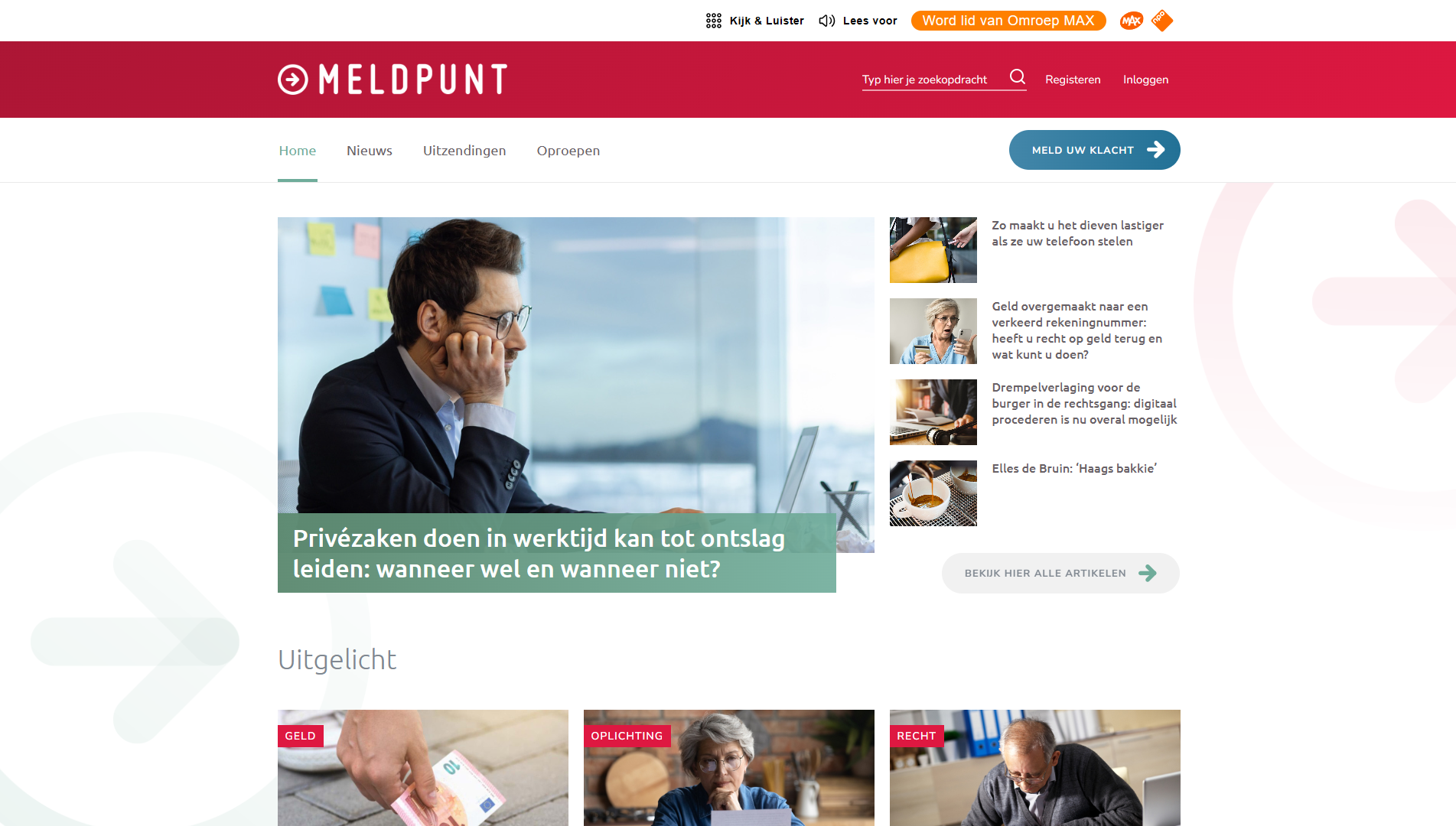 De website van MAX Meldpunt.