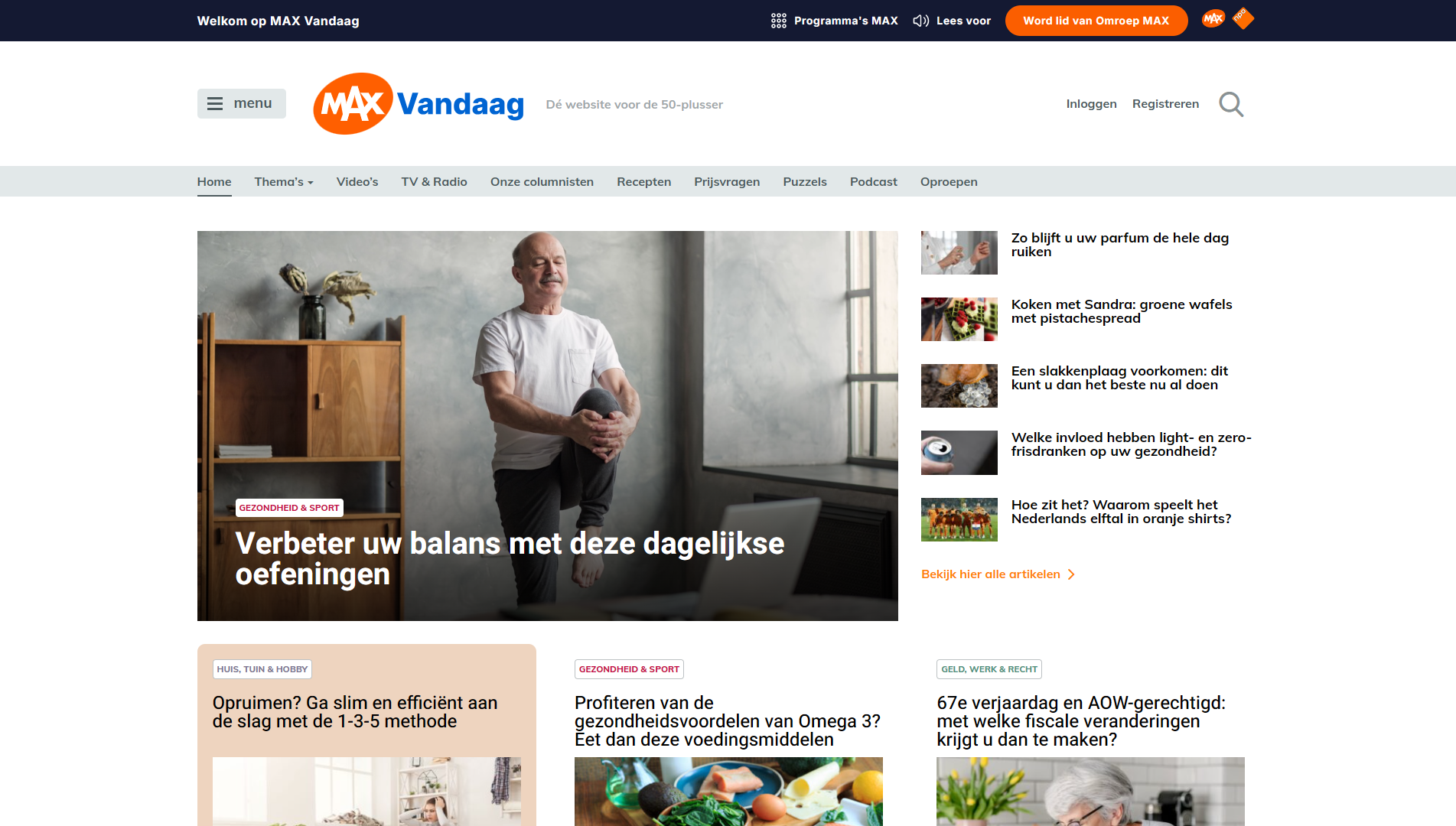 De website van MAX Vandaag.
