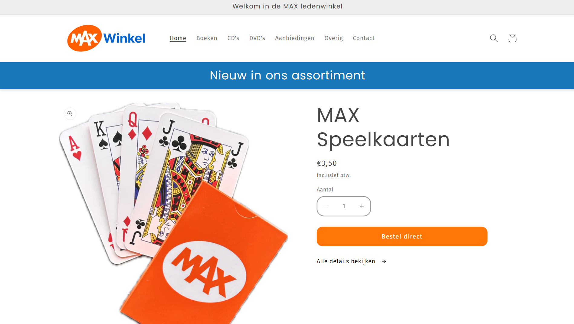 De website van MAX Winkel.