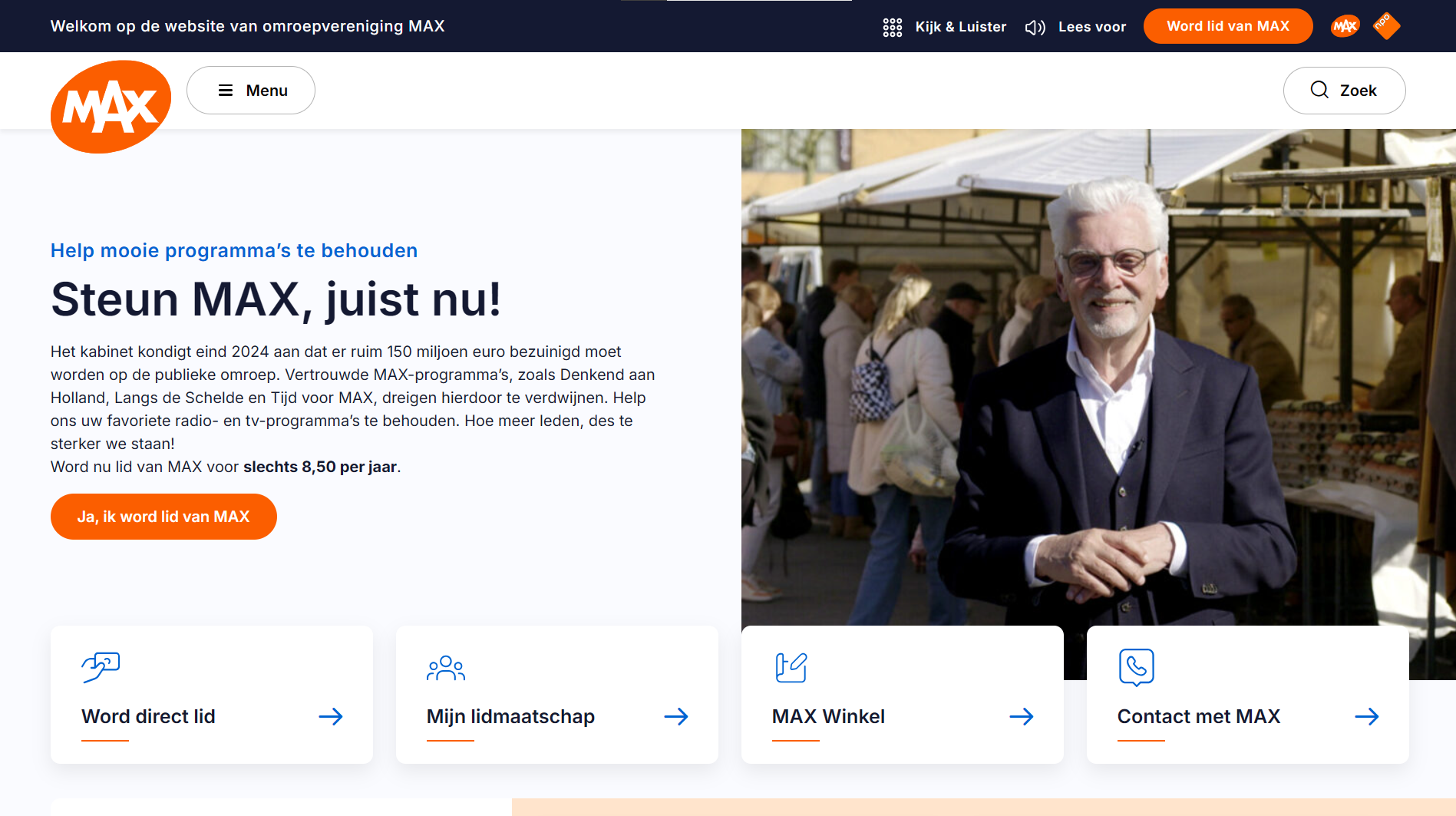 De website van Omroep MAX.